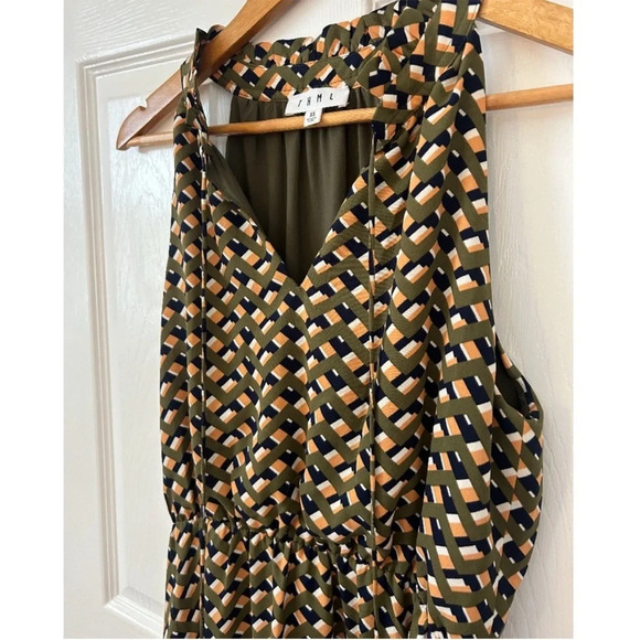 THML • Halter Neckline Green Print Midi Sleeveless Dress Bohemian Summer XS - Picture 2 of 11